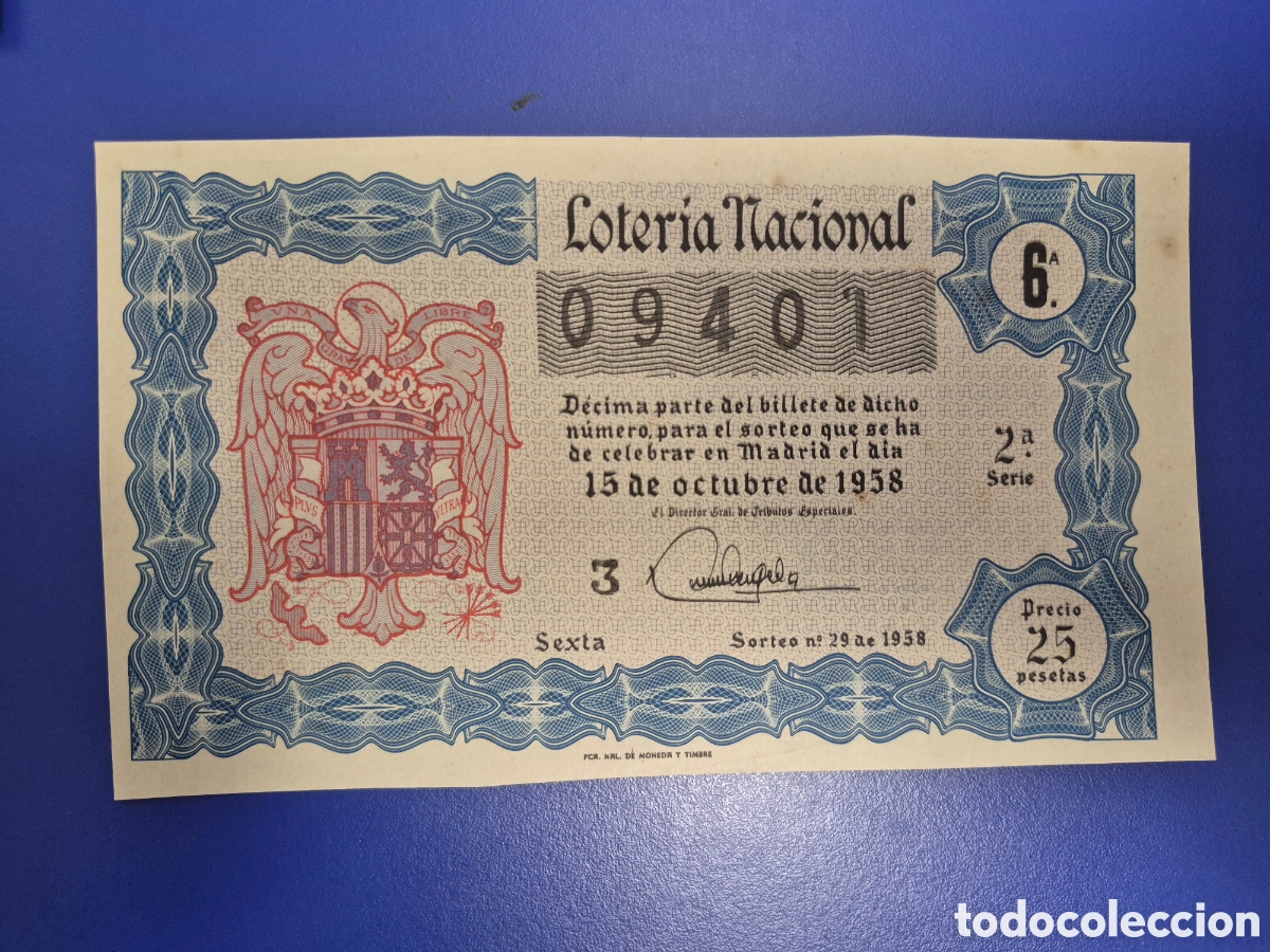 Loter&iacute;a nacional: LOTERIA NACIONAL SORTEO 29 DE 1958