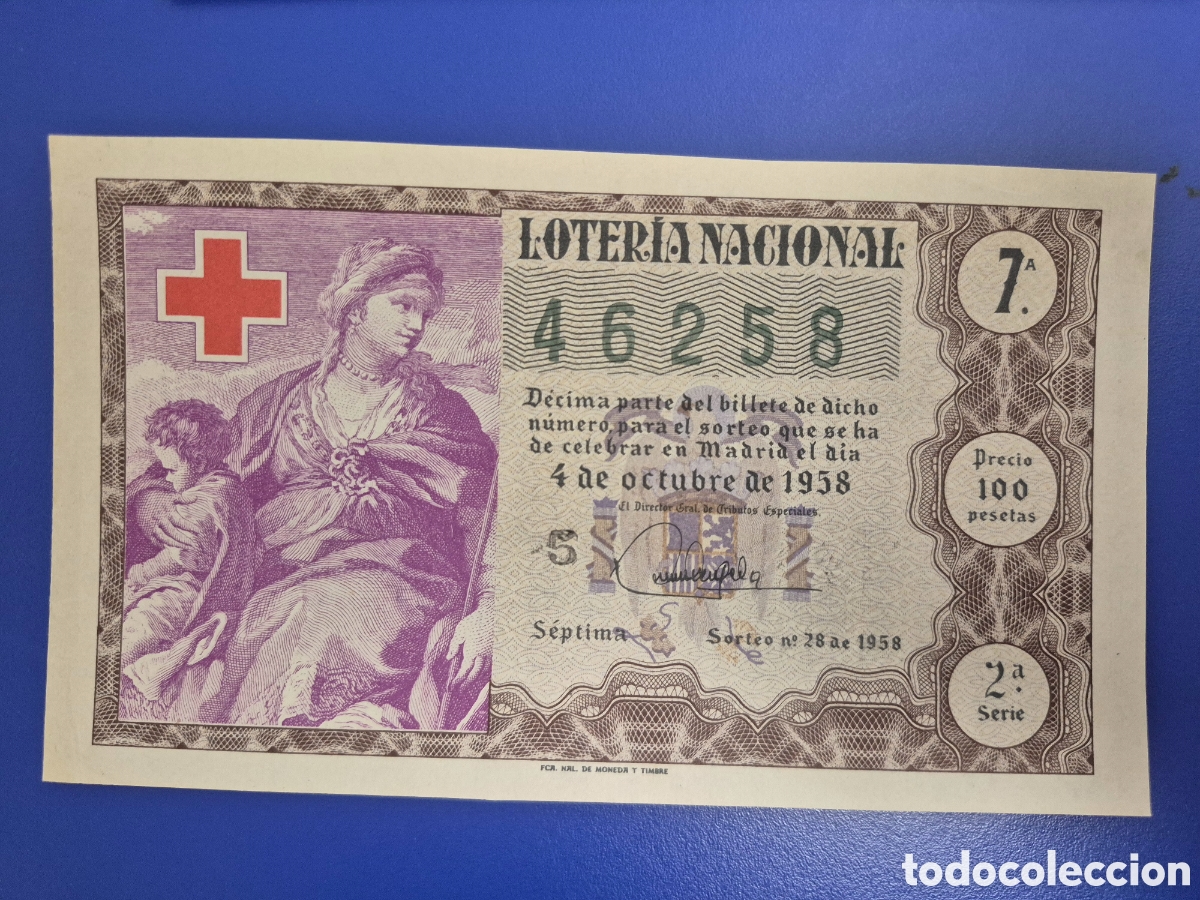 Loter&iacute;a nacional: LOTERIA NACIONAL SORTEO 28 DE 1958 CRUZ ROJA