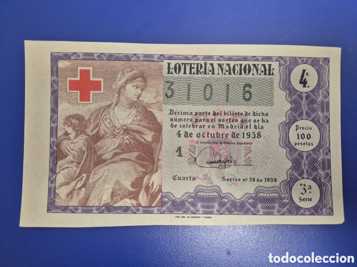 Loter&iacute;a nacional: LOTERIA NACIONAL SORTEO 28 DE 1958 CRUZ ROJA