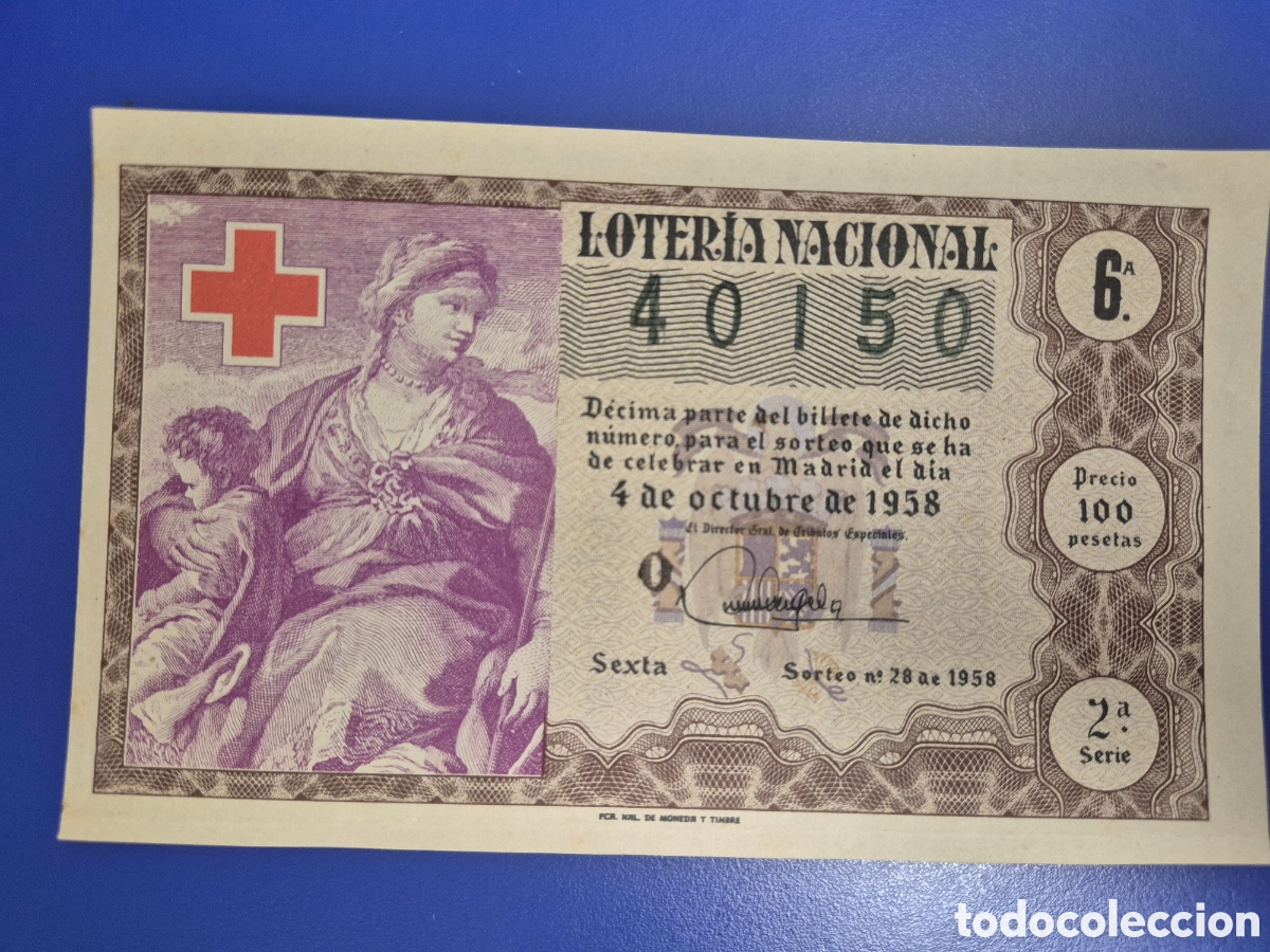 Loter&iacute;a nacional: LOTERIA NACIONAL SORTEO 28 DE 1958 CRUZ ROJA