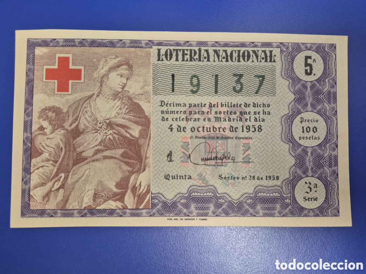 Loter&iacute;a nacional: LOTERIA NACIONAL SORTEO 28 DE 1958 CRUZ ROJA