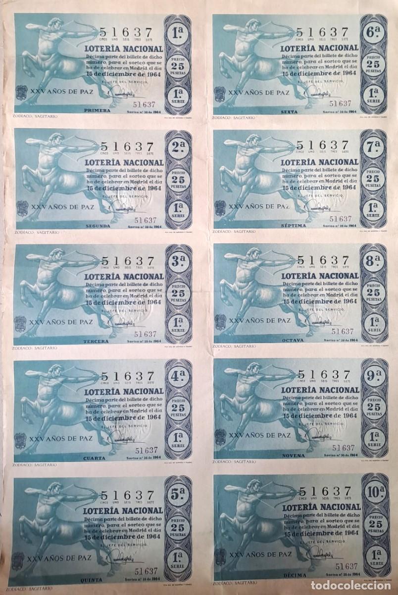 Loter&iacute;a nacional: BILLETE DE LOTERIA NACUONAL ORIGINAL, 15 DE DICIEMBR DE 1964. N&ordm; 51637 SERIE 1&ordf;. LOTERNACI-01