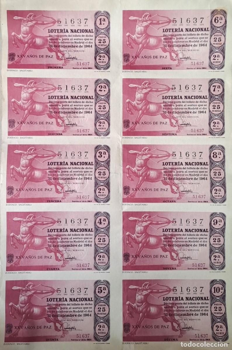 Loter&iacute;a nacional: BILLETE DE LOTERIA NACUONAL ORIGINAL, 15 DE DICIEMBR DE 1964. N&ordm; 51637 SERIE 2&ordf;. LOTERNACI-02