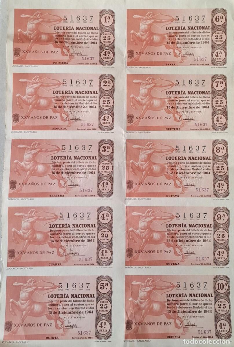 Loter&iacute;a nacional: BILLETE DE LOTERIA NACUONAL ORIGINAL, 15 DE DICIEMBR DE 1964. N&ordm; 51637 SERIE 4&ordf;. LOTERNACI-04