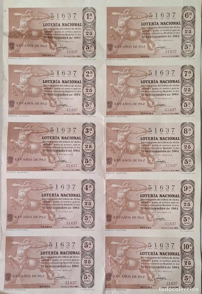 Loter&iacute;a nacional: BILLETE DE LOTERIA NACUONAL ORIGINAL, 15 DE DICIEMBR DE 1964. N&ordm; 51637 SERIE 5&ordf;. LOTERNACI-05
