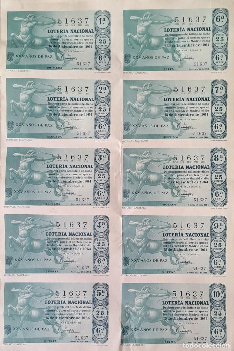 Loter&iacute;a nacional: BILLETE DE LOTERIA NACUONAL ORIGINAL, 15 DE DICIEMBR DE 1964. N&ordm; 51637 SERIE 6&ordf;. LOTERNACI-06
