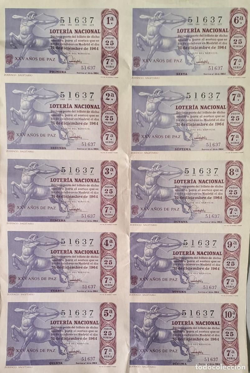 Loter&iacute;a nacional: BILLETE DE LOTERIA NACUONAL ORIGINAL, 15 DE DICIEMBR DE 1964. N&ordm; 51637 SERIE 7&ordf;. LOTERNACI-07