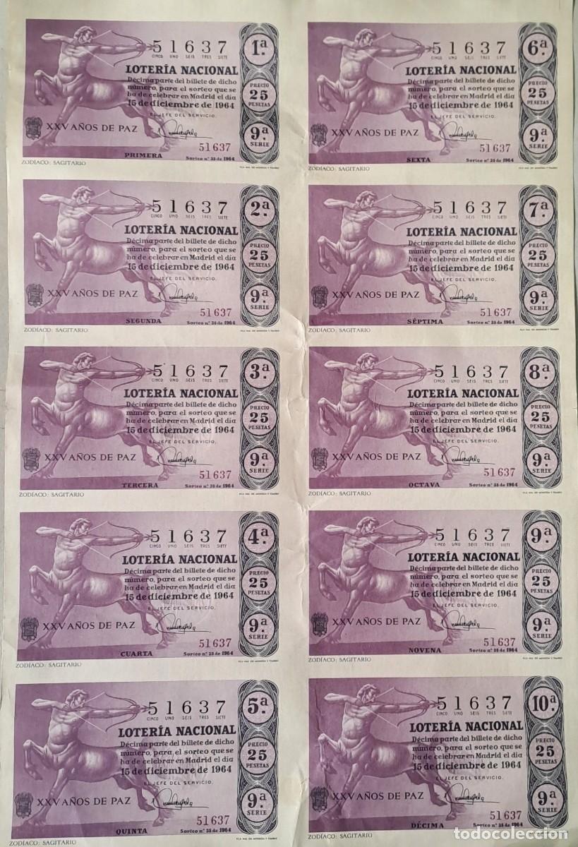 Loter&iacute;a nacional: BILLETE DE LOTERIA NACUONAL ORIGINAL, 15 DE DICIEMBR DE 1964. N&ordm; 51637 SERIE 9&ordf;. LOTERNACI-09