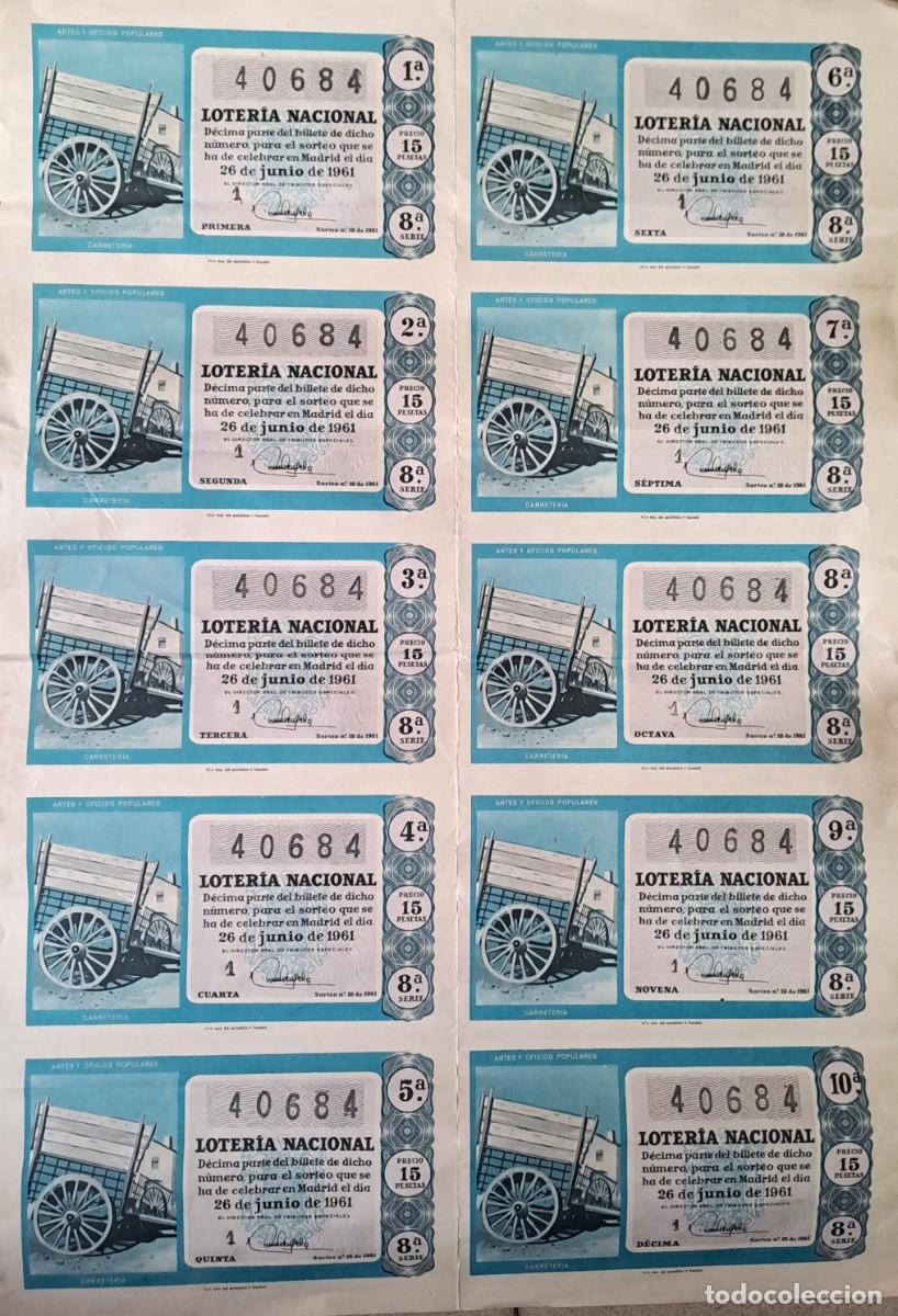Loter&iacute;a nacional: BILLETE ORIGINA DE LOTERIA NACIONAL, 26 DE JUNIO DE 1961. N&ordm; 40684 SERIE 8&ordf;. LOTERNACI-12