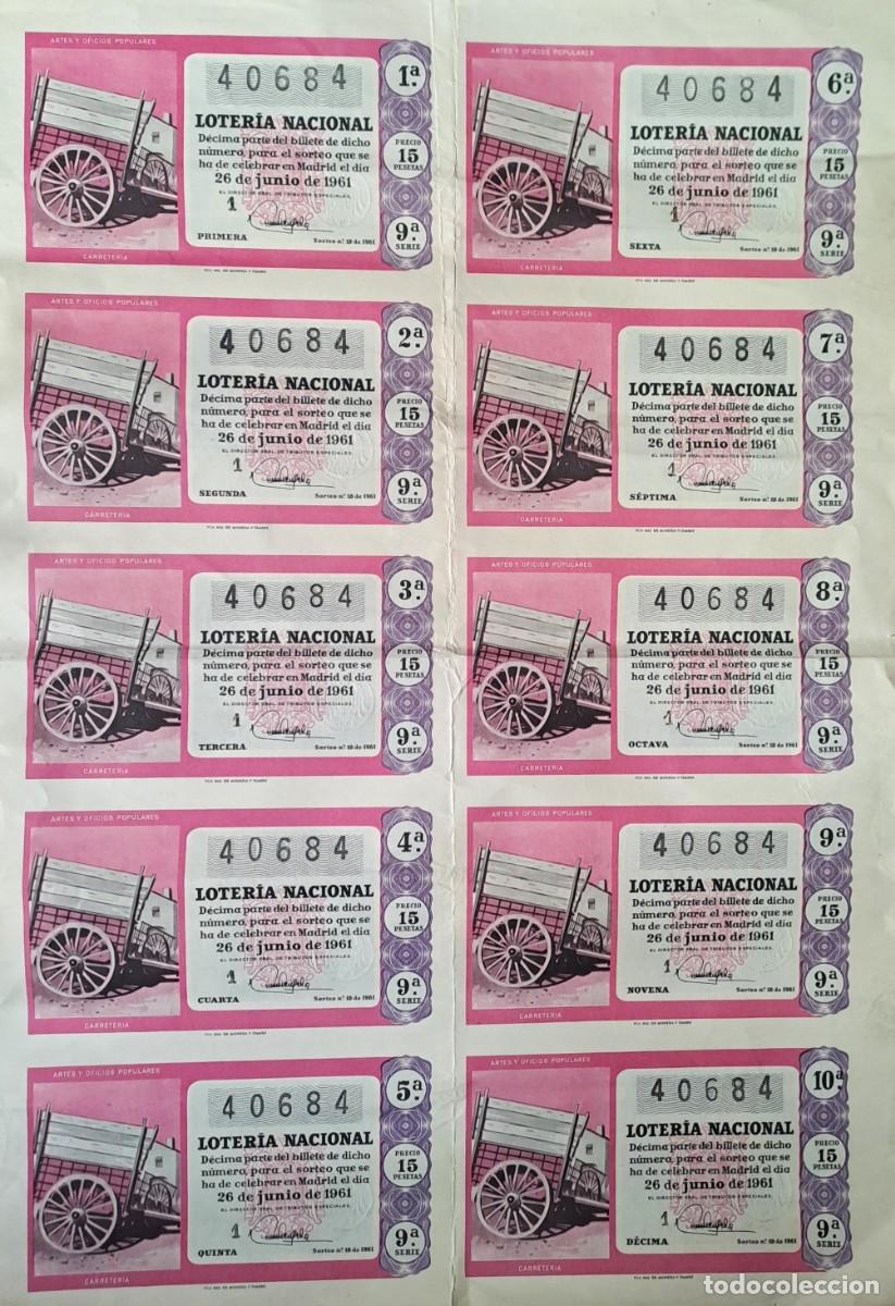 Loter&iacute;a nacional: BILLETE ORIGINA DE LOTERIA NACIONAL, 26 DE JUNIO DE 1961. N&ordm; 40684 SERIE 9&ordf;. LOTERNACI-13
