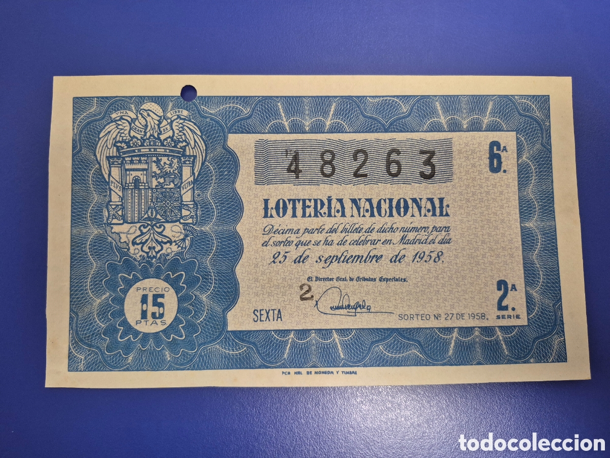 Loter&iacute;a nacional: LOTERIA NACIONAL SORTEO 27 DE 1958