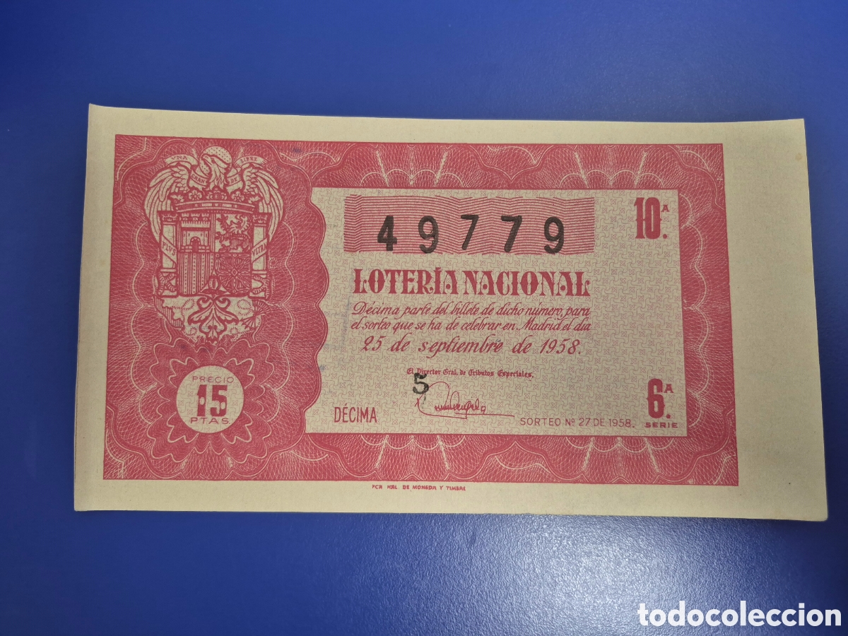 Loter&iacute;a nacional: LOTERIA NACIONAL SORTEO 27 DE 1958