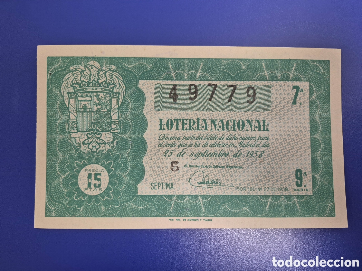 Loter&iacute;a nacional: LOTERIA NACIONAL SORTEO 27 DE 1958