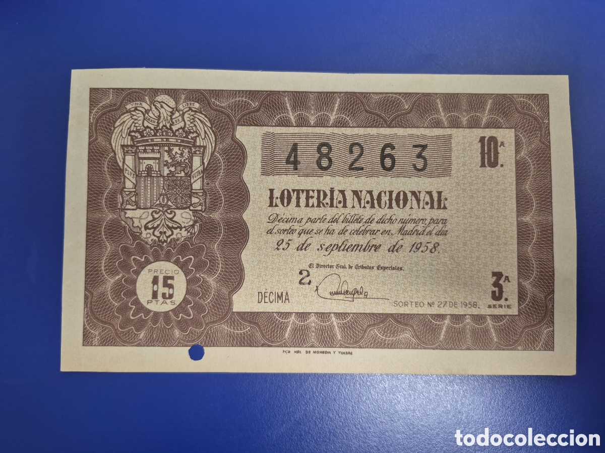 Loter&iacute;a nacional: LOTERIA NACIONAL SORTEO 27 DE 1958