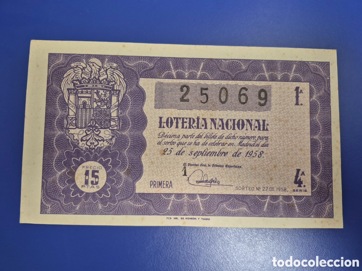 Loter&iacute;a nacional: LOTERIA NACIONAL SORTEO 27 DE 1958