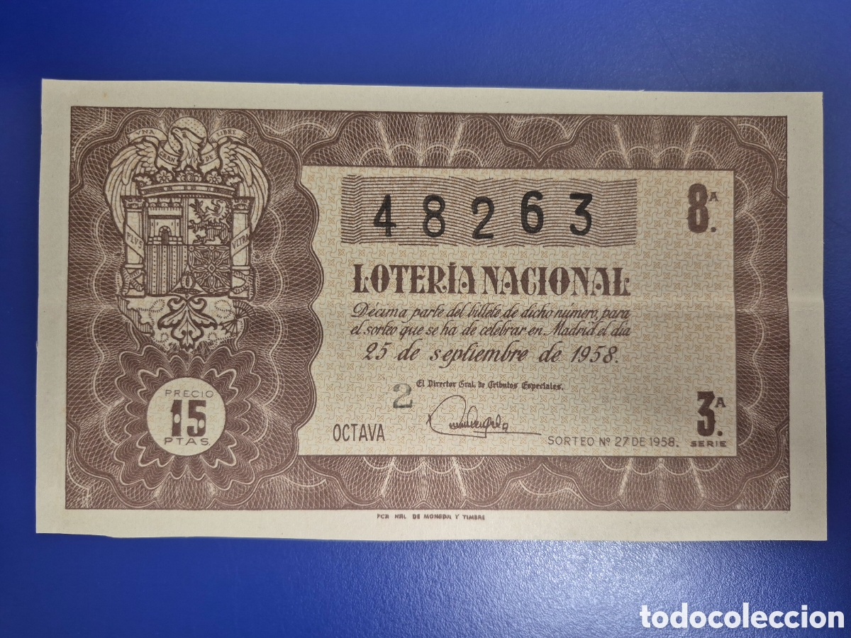 Lotaria Nacional: LOTERIA NACIONAL SORTEO 27 DE 1958