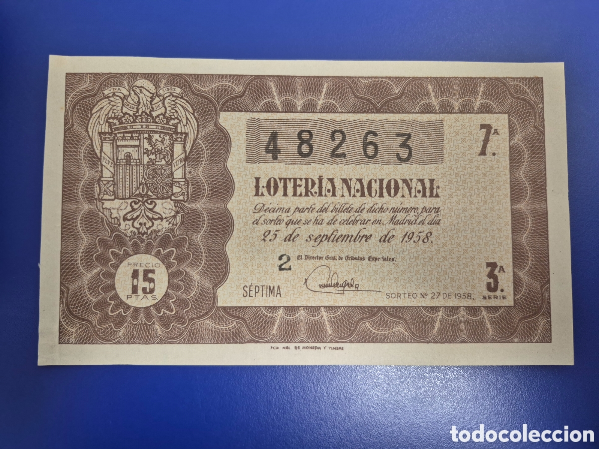 Lotaria Nacional: LOTERIA NACIONAL SORTEO 27 DE 1958