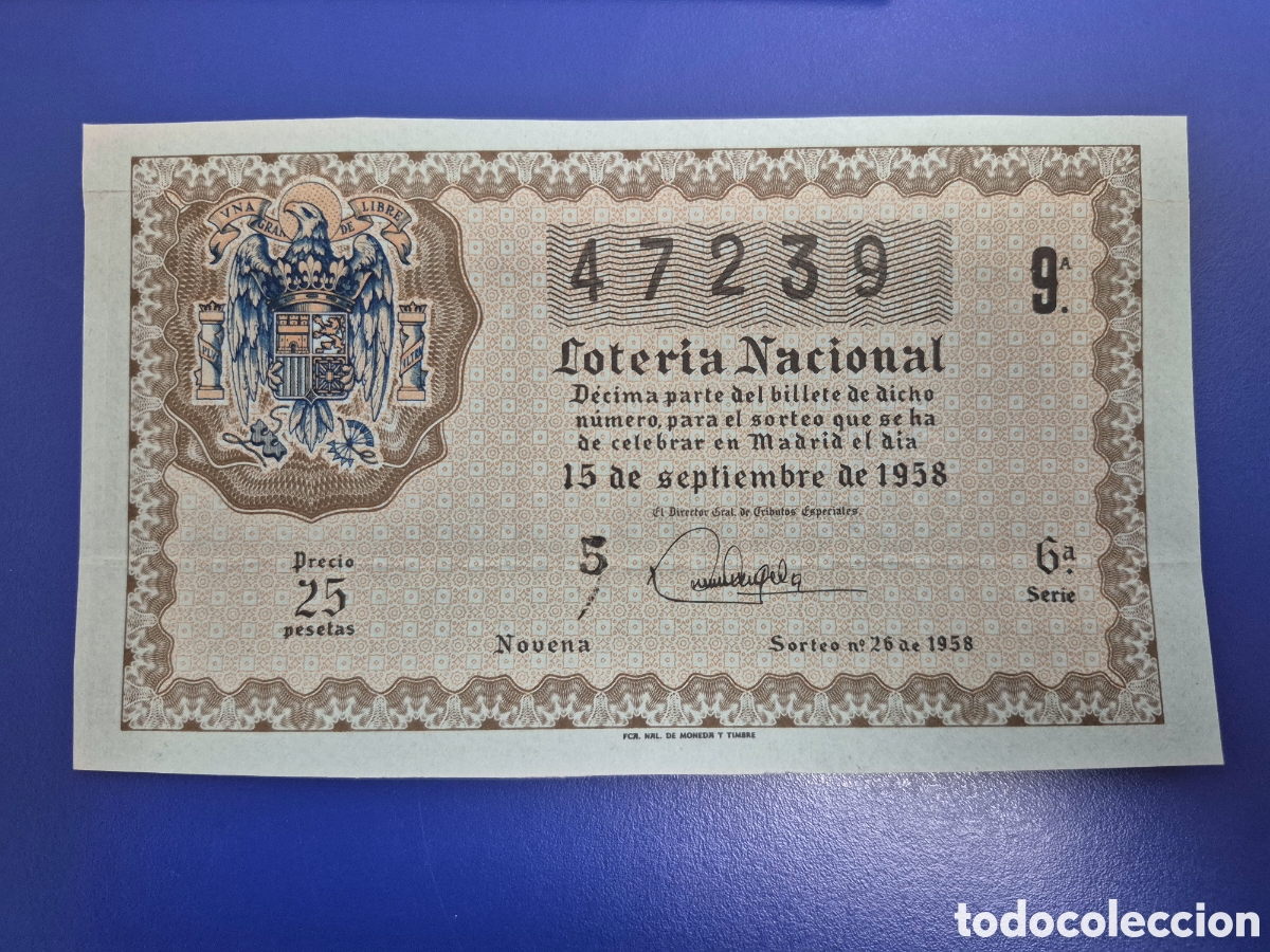 Loter&iacute;a nacional: LOTERIA NACIONAL SORTEO 26 DE 1958