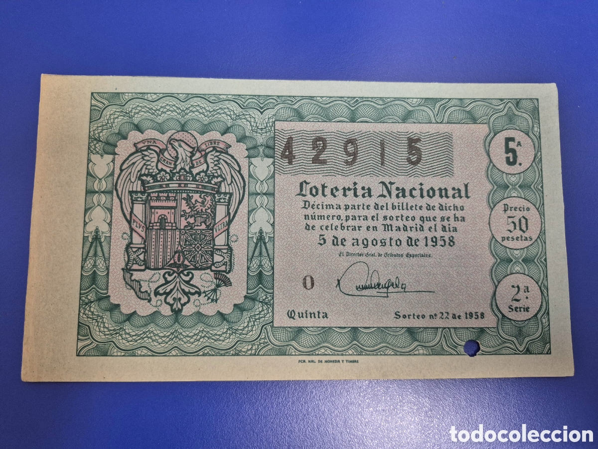 Loter&iacute;a nacional: LOTERIA NACIONAL SORTEO 22 DE 1958
