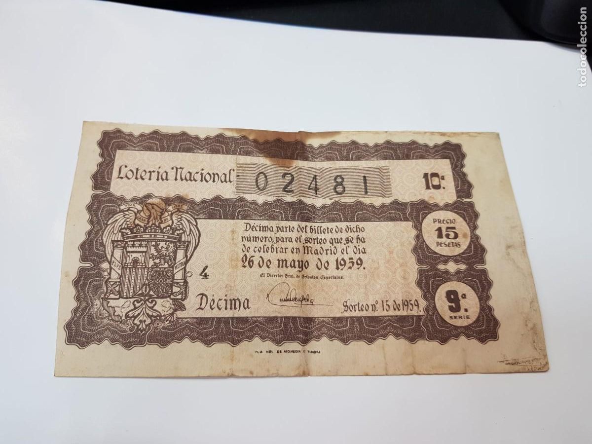 Loter&iacute;a nacional: BILLETE LOTERIA NACIONAL-26 DE MAYO DE 1959