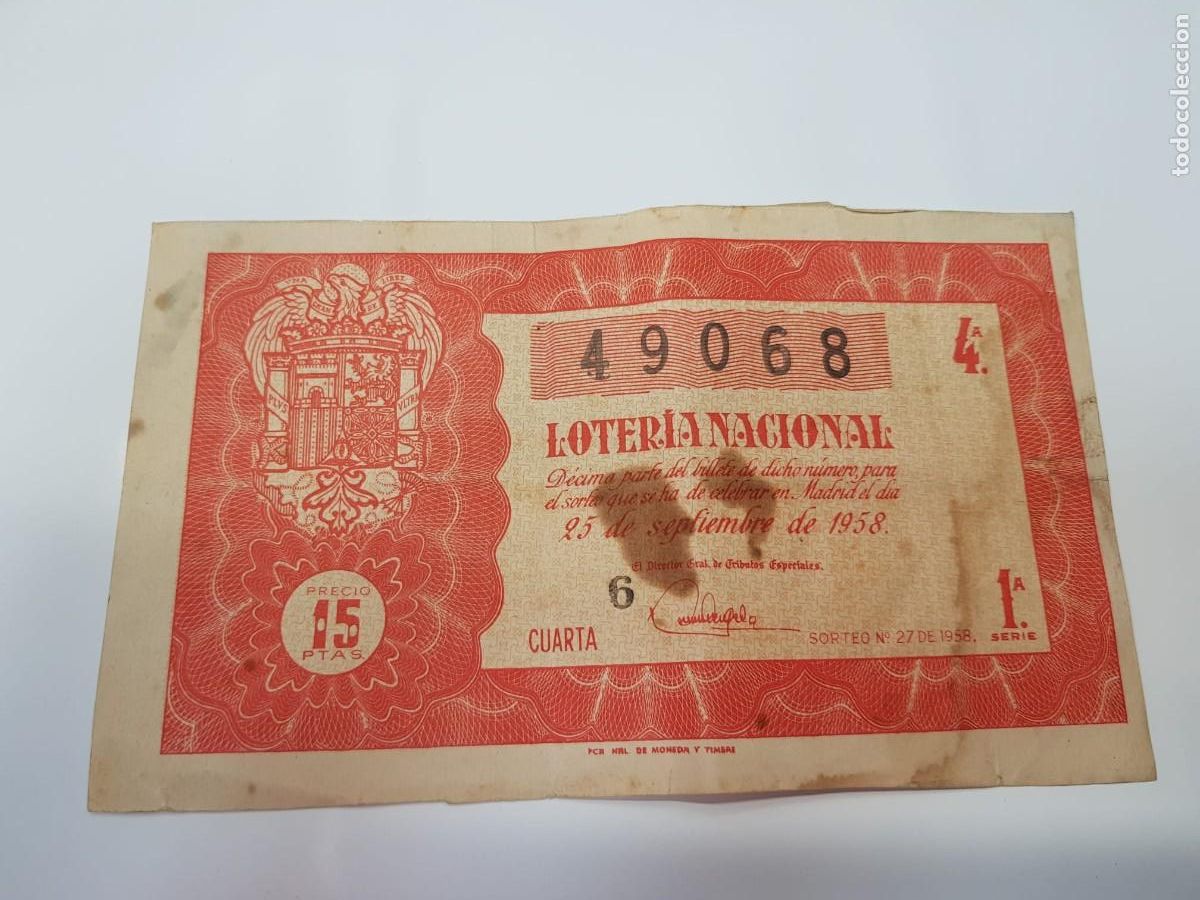 Loter&iacute;a nacional: BILLETE LOTERIA NACIONAL-25 DE SETIEMBRE DE 1958