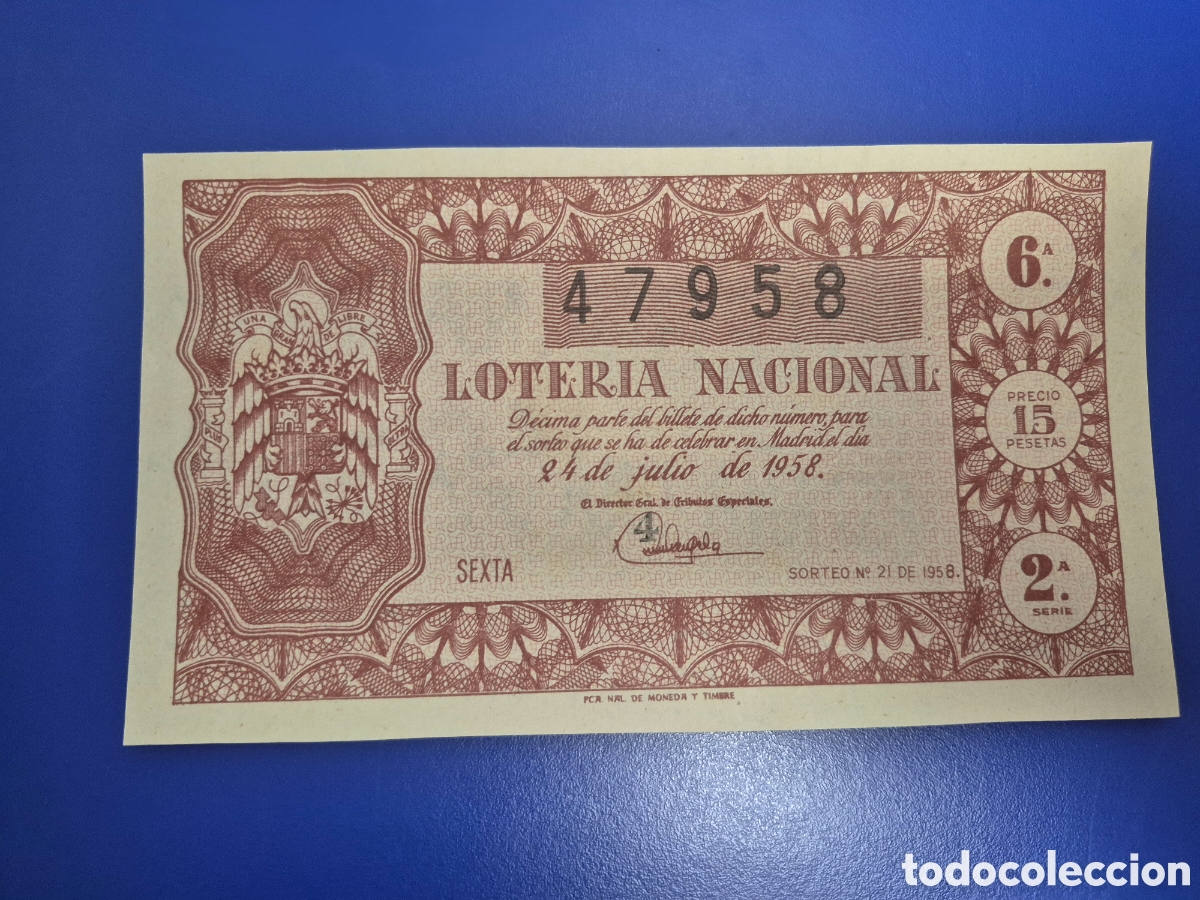 Loter&iacute;a nacional: LOTERIA NACIONAL SORTEO 21 DE 1958