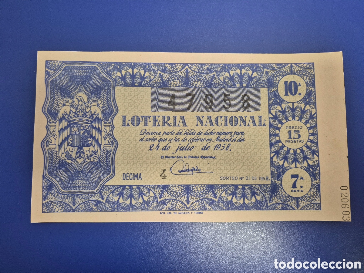 Loter&iacute;a nacional: LOTERIA NACIONAL SORTEO 21 DE 1958
