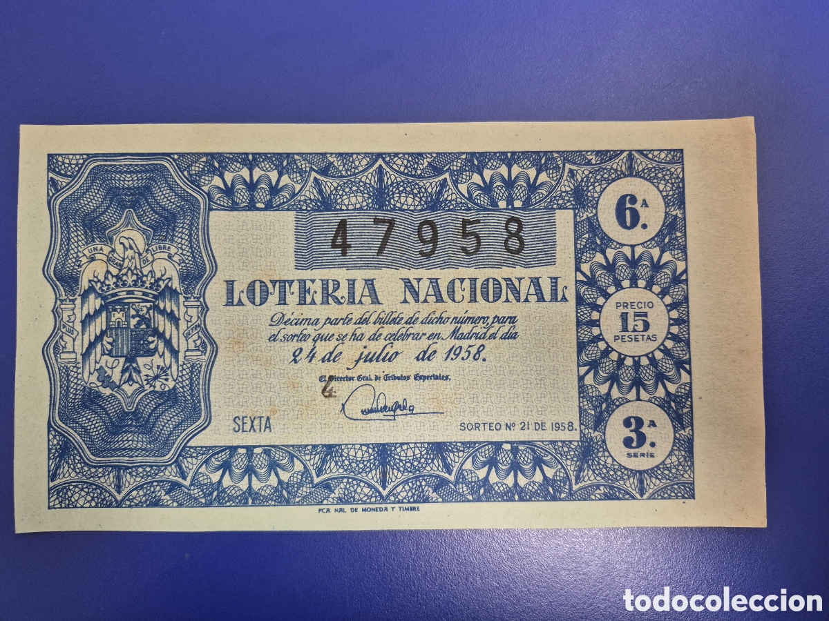 Loter&iacute;a nacional: LOTERIA NACIONAL SORTEO 21 DE 1958