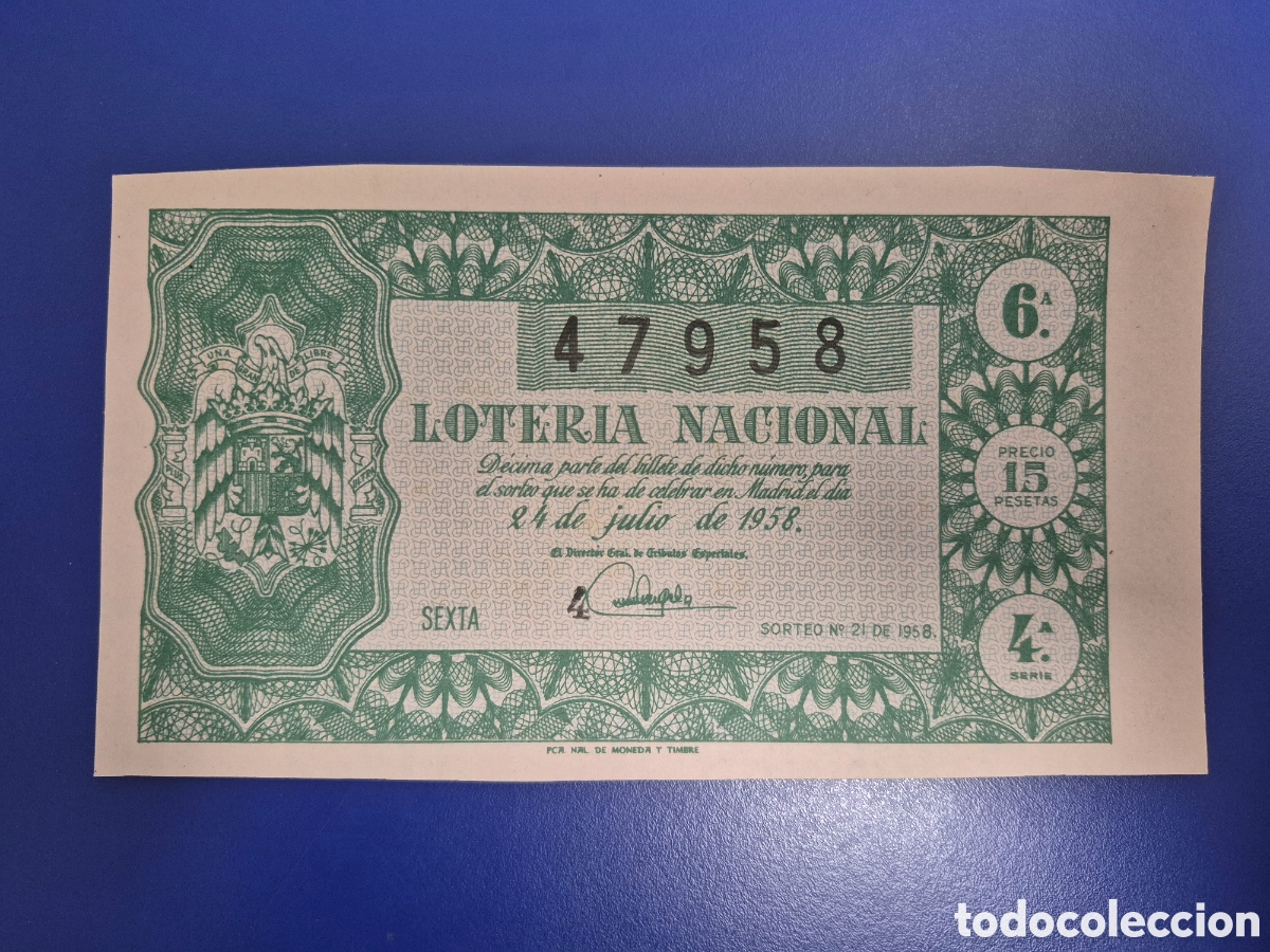 Loter&iacute;a nacional: LOTERIA NACIONAL SORTEO 21 DE 1958