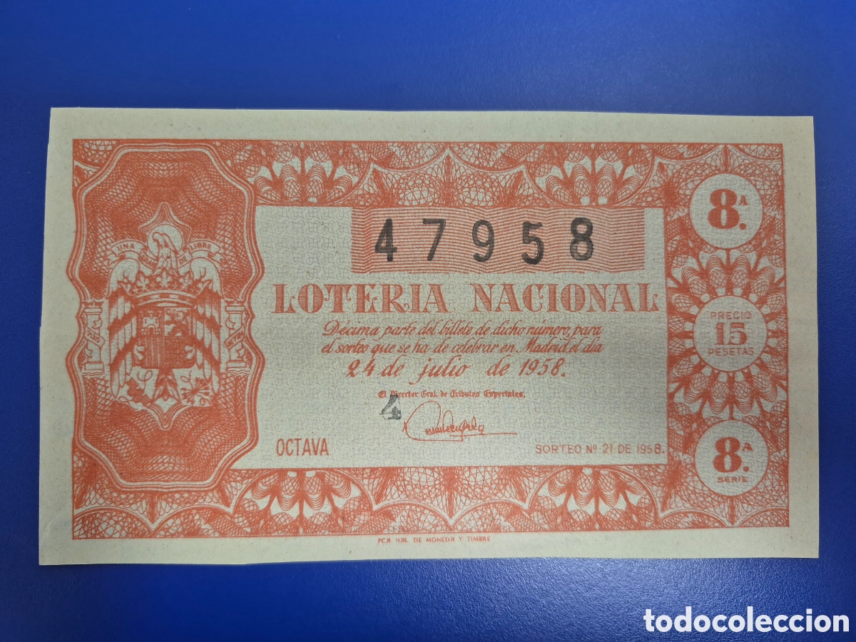 Loter&iacute;a nacional: LOTERIA NACIONAL SORTEO 21 DE 1958