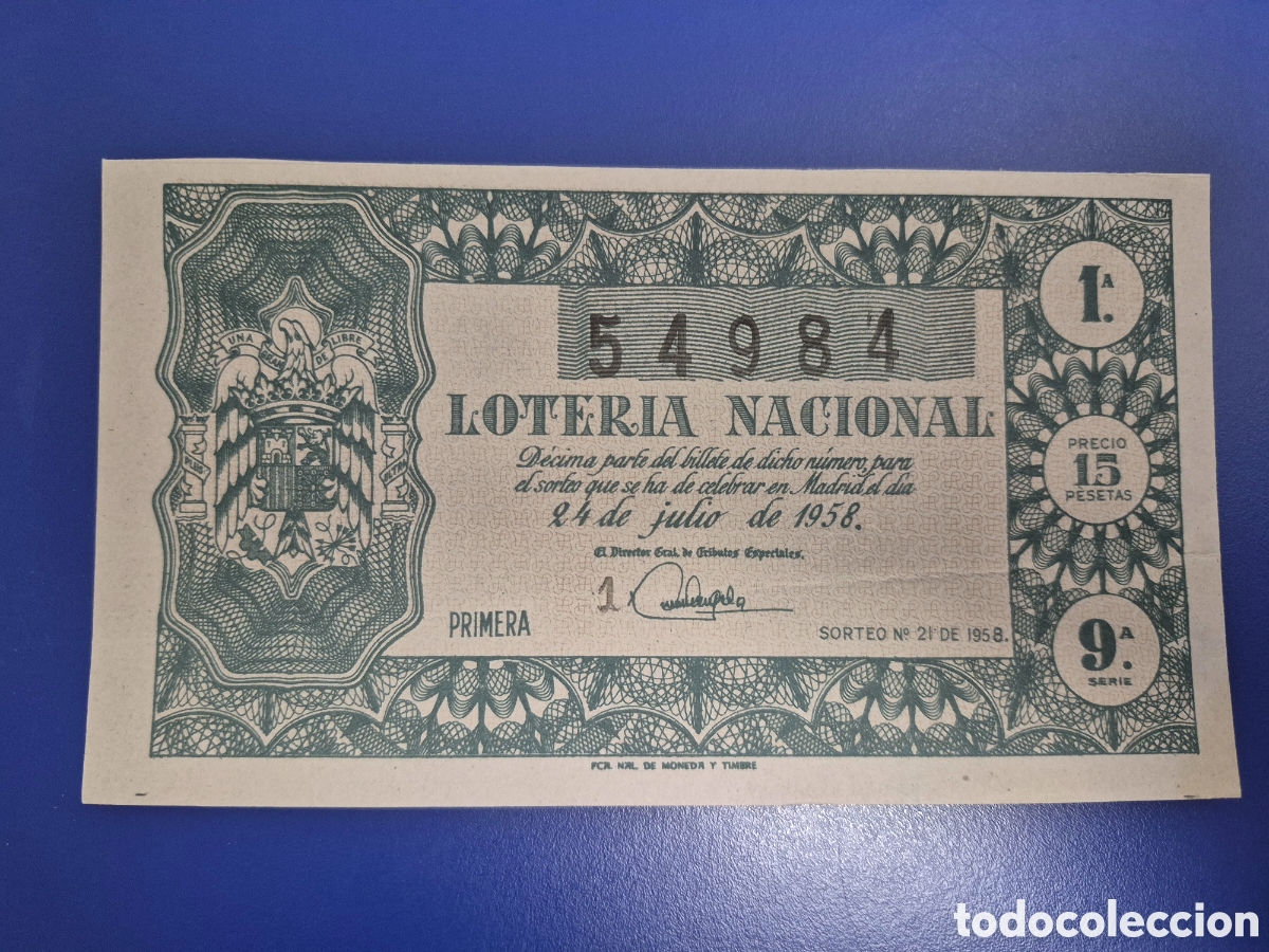 Loter&iacute;a nacional: LOTERIA NACIONAL SORTEO 21 DE 1958