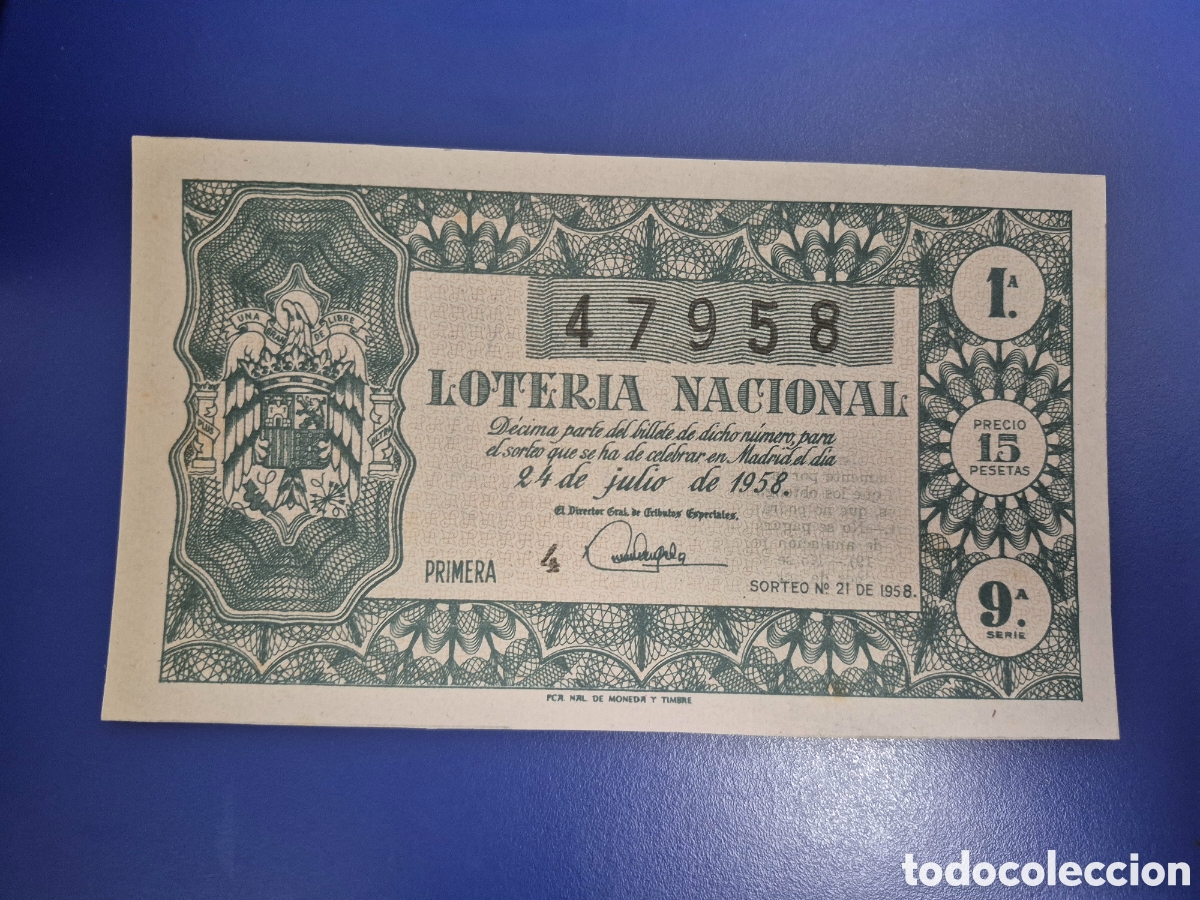 Loter&iacute;a nacional: LOTERIA NACIONAL SORTEO 21 DE 1958
