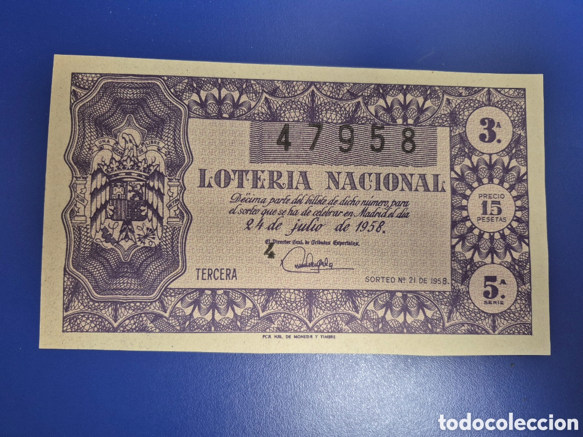 Loter&iacute;a nacional: LOTERIA NACIONAL SORTEO 21 DE 1958