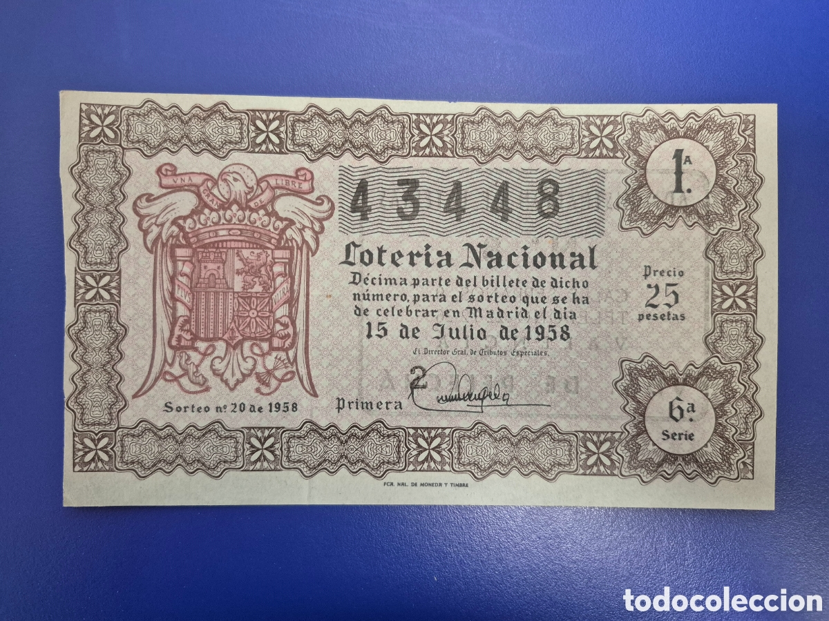 Loter&iacute;a nacional: LOTERIA NACIONAL SORTEO 20 DE 1958