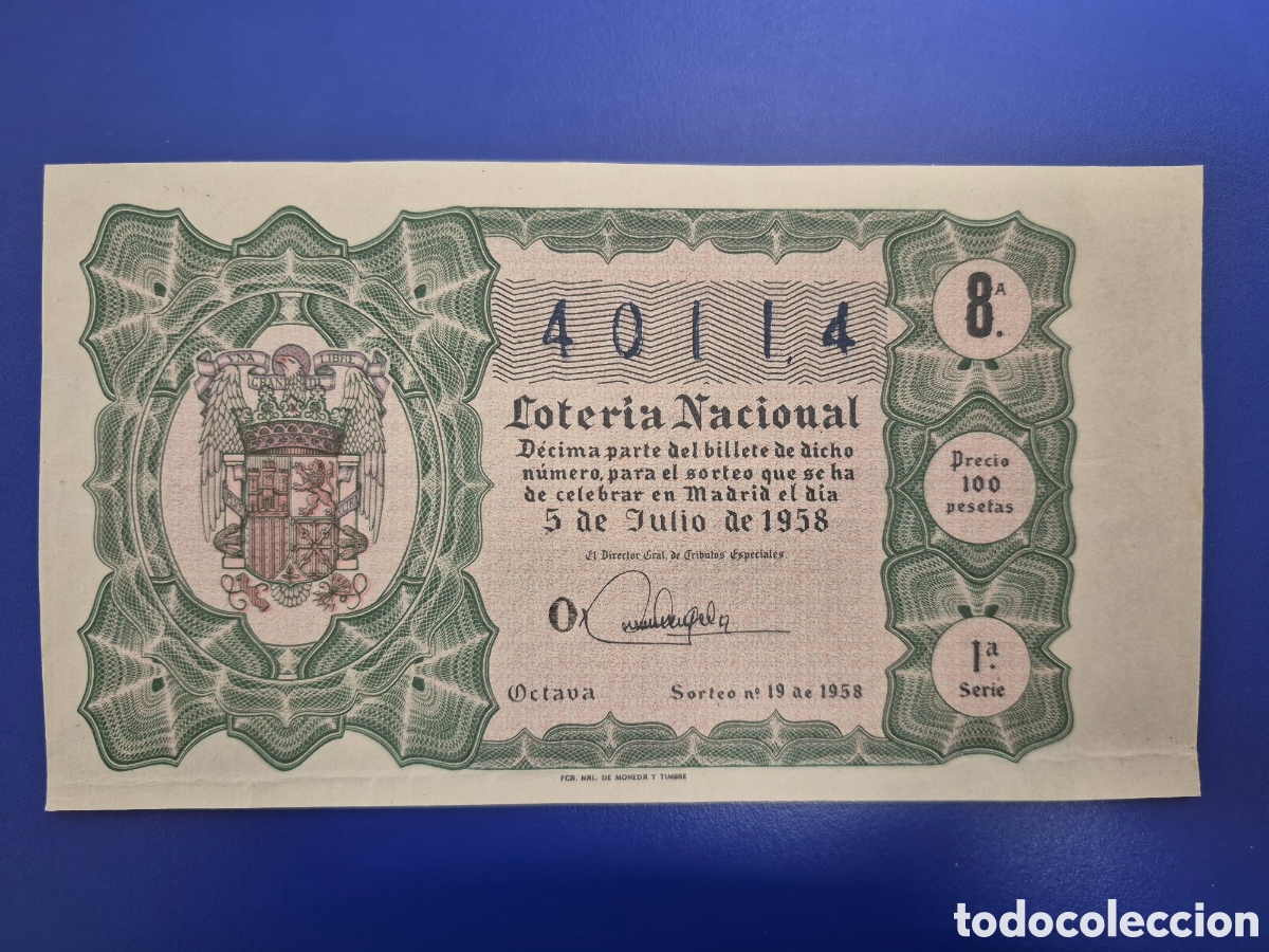Loter&iacute;a nacional: LOTERIA NACIONAL SORTEO 19 DE 1958