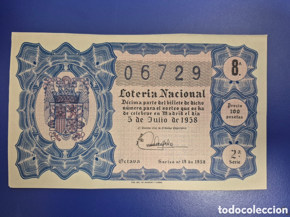 Loter&iacute;a nacional: LOTERIA NACIONAL SORTEO 19 DE 1958