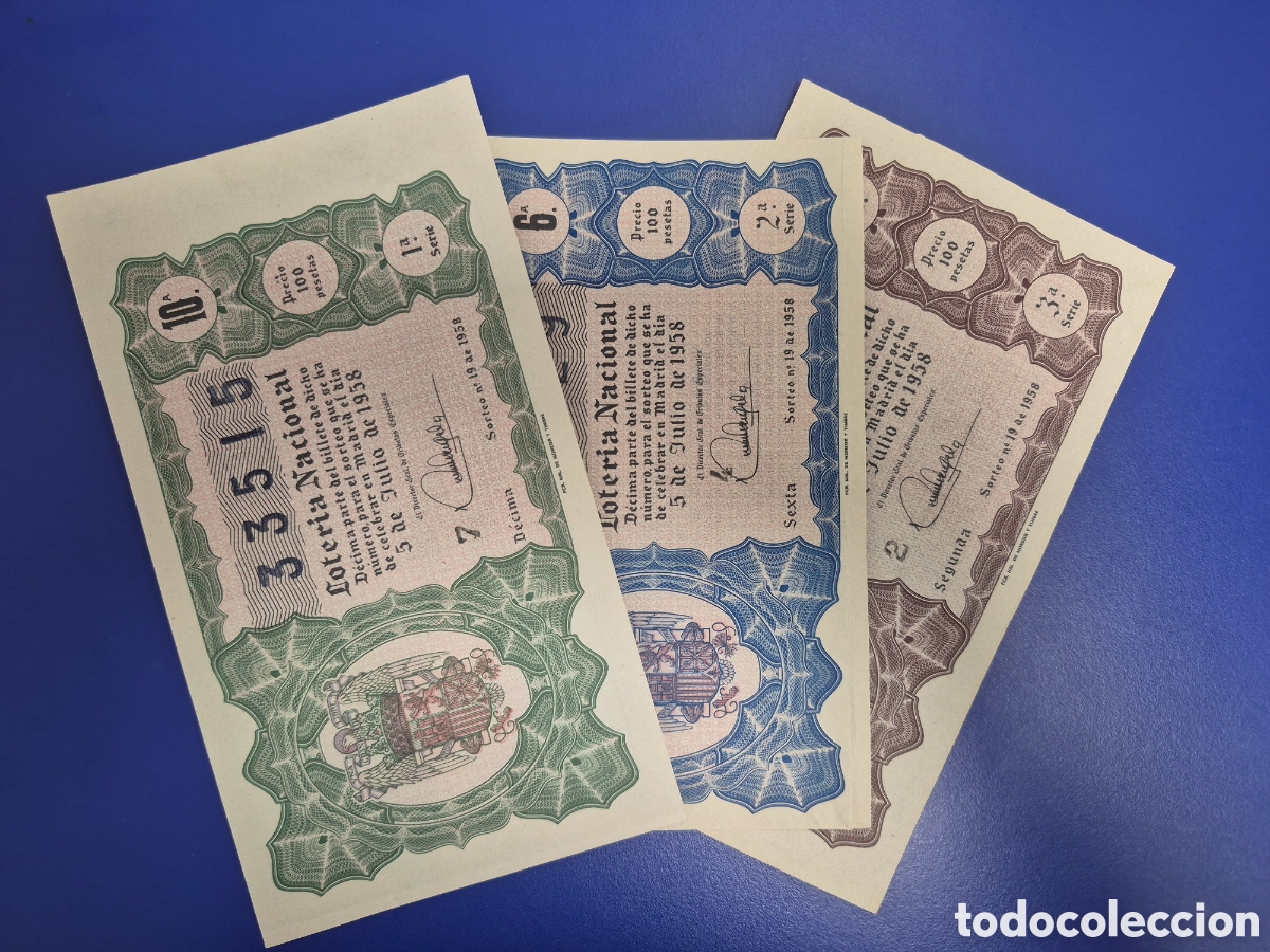 National Spanish Lottery: LOTERIA NACIONAL SORTEO 19 DE 1958 SERIE COMPLETA