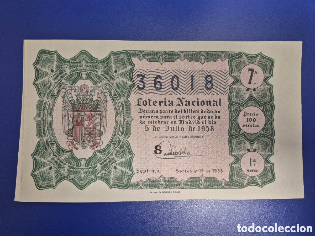 National Spanish Lottery: LOTERIA NACIONAL SORTEO 19 DE 1958