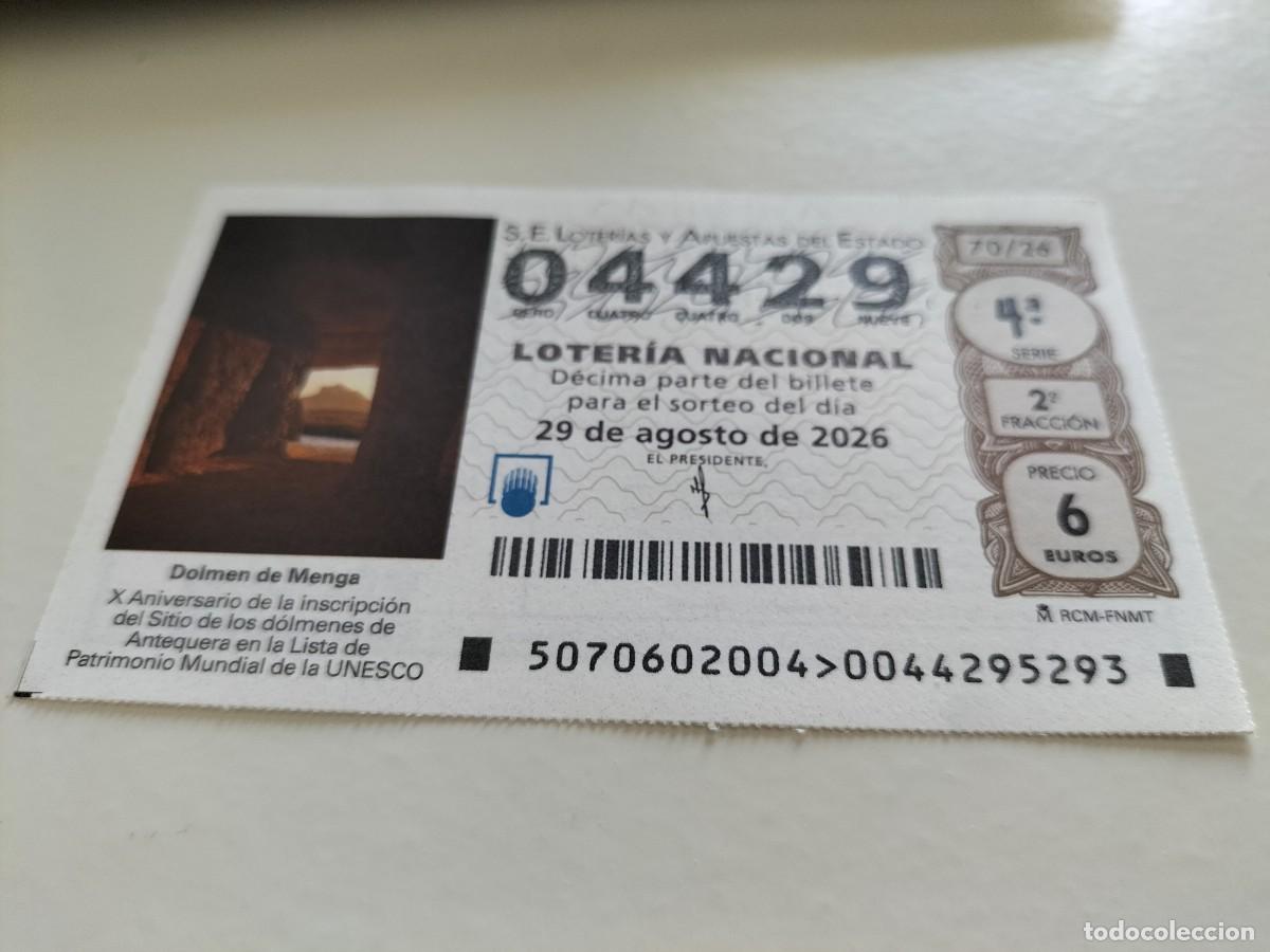 Loter&iacute;a nacional: 1 DECIMO LOTERIA NACIONAL SABADO 29 AGOSTO 2026 70/26 ANTEQUERA ( DOLMEN DE MENGA PATRIMONIO UNESCO
