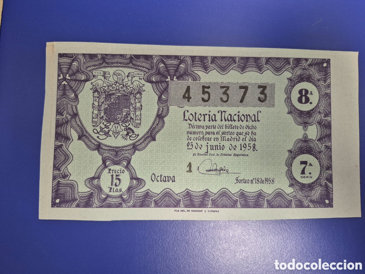 Loter&iacute;a nacional: LOTERIA NACIONAL SORTEO 18 DE 1958