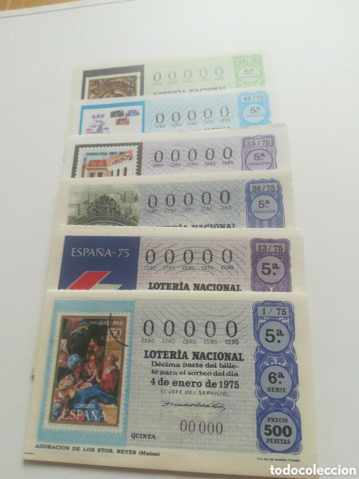 Loter&iacute;a nacional: Loter&iacute;a Nacional a&ntilde;o 1975 decimos capilla