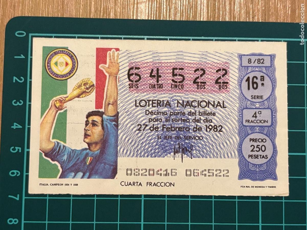 Loter&iacute;a nacional: B2. (7) BILLETE LOTER&Iacute;A ESPA&Ntilde;OL 1982 MUNDIAL 82