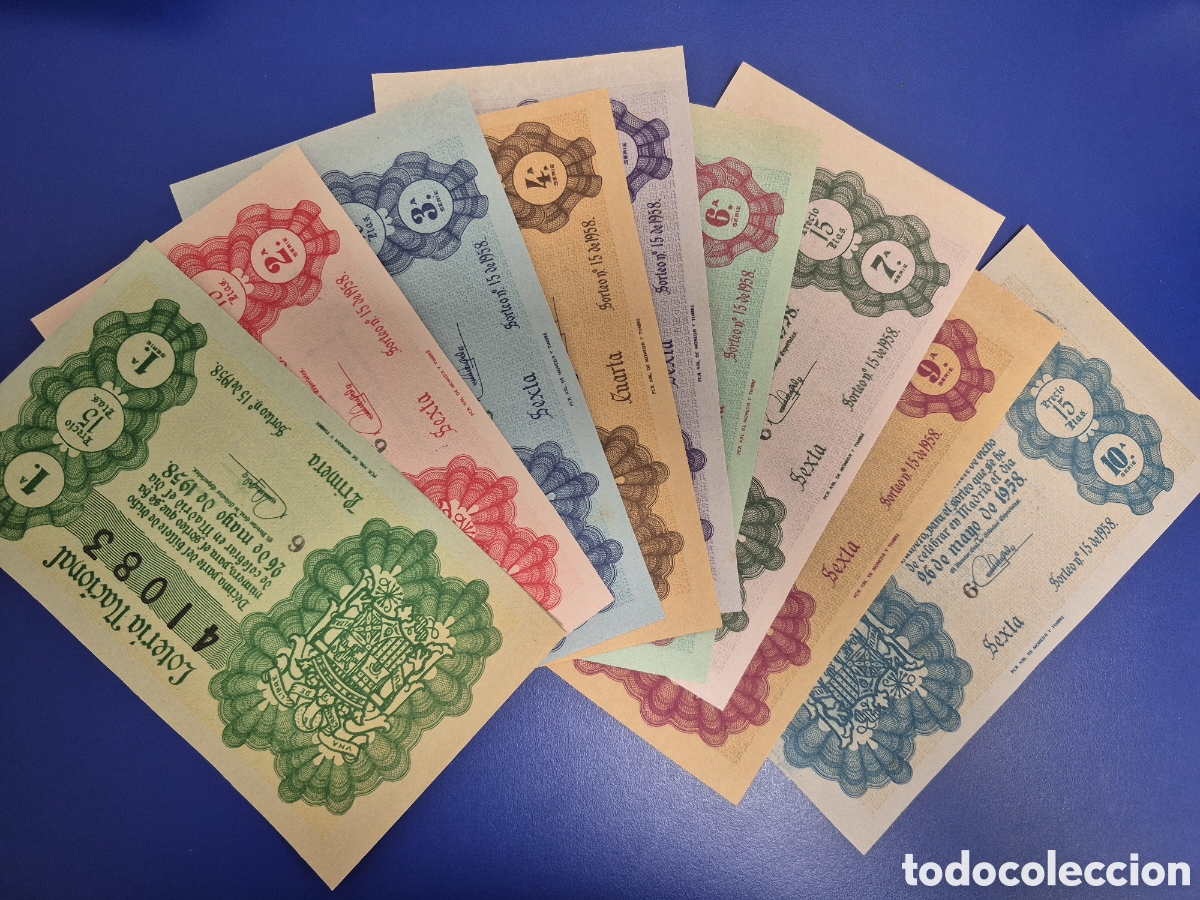Loter&iacute;a nacional: LOTERIA NACIONAL SORTEO 15 de 1958 9 SERIES DIFERENTES