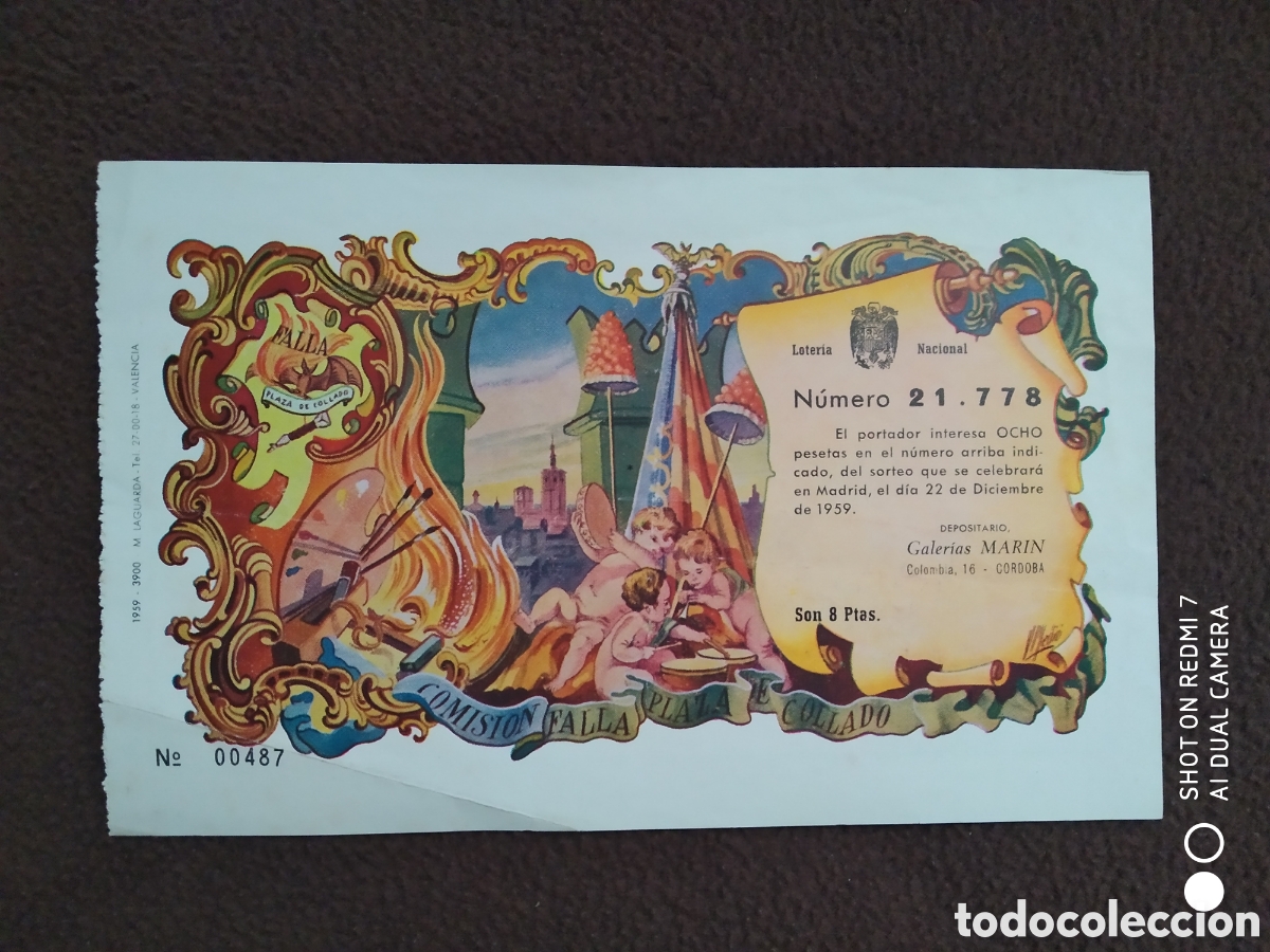 Loter&iacute;a nacional: Participaci&oacute;n sorteo de Navidad a&ntilde;o 1959 valor 8 pesetas