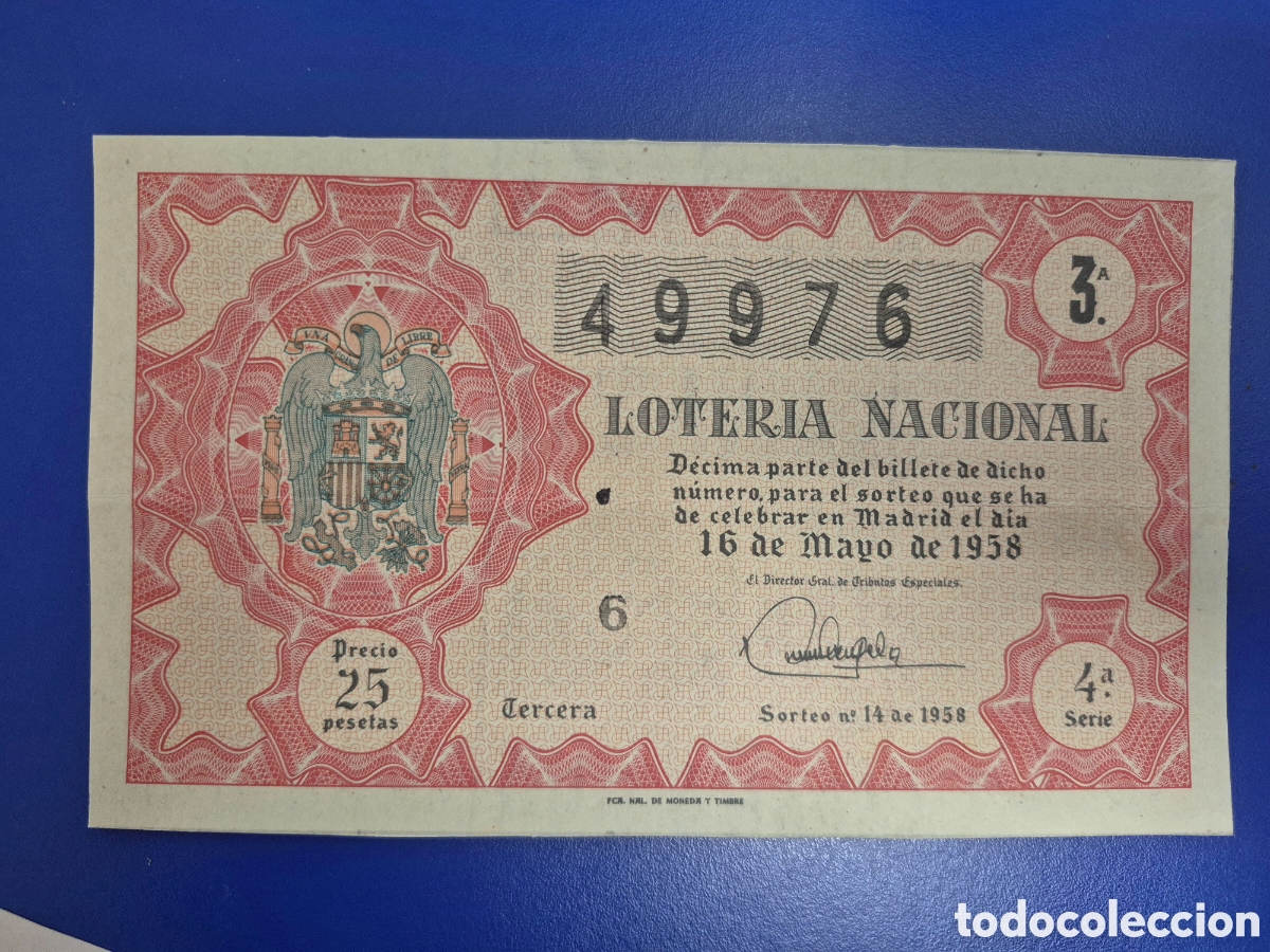 Loter&iacute;a nacional: LOTERIA NACIONAL SORTEO 14 DE 1958