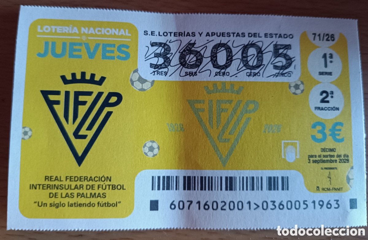 Loter&iacute;a nacional: Real Federaci&oacute;n Interinsular F&uacute;tbol de Las Palmas