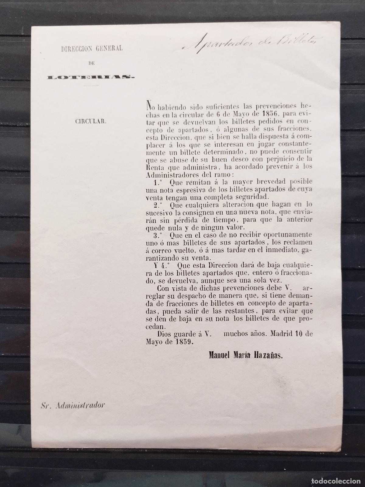 National Spanish Lottery: FAC - DOCUMENTO DE LA DIRECCION GENERAL DE LOTERIAS. CIRCULAR 1859. MADRID