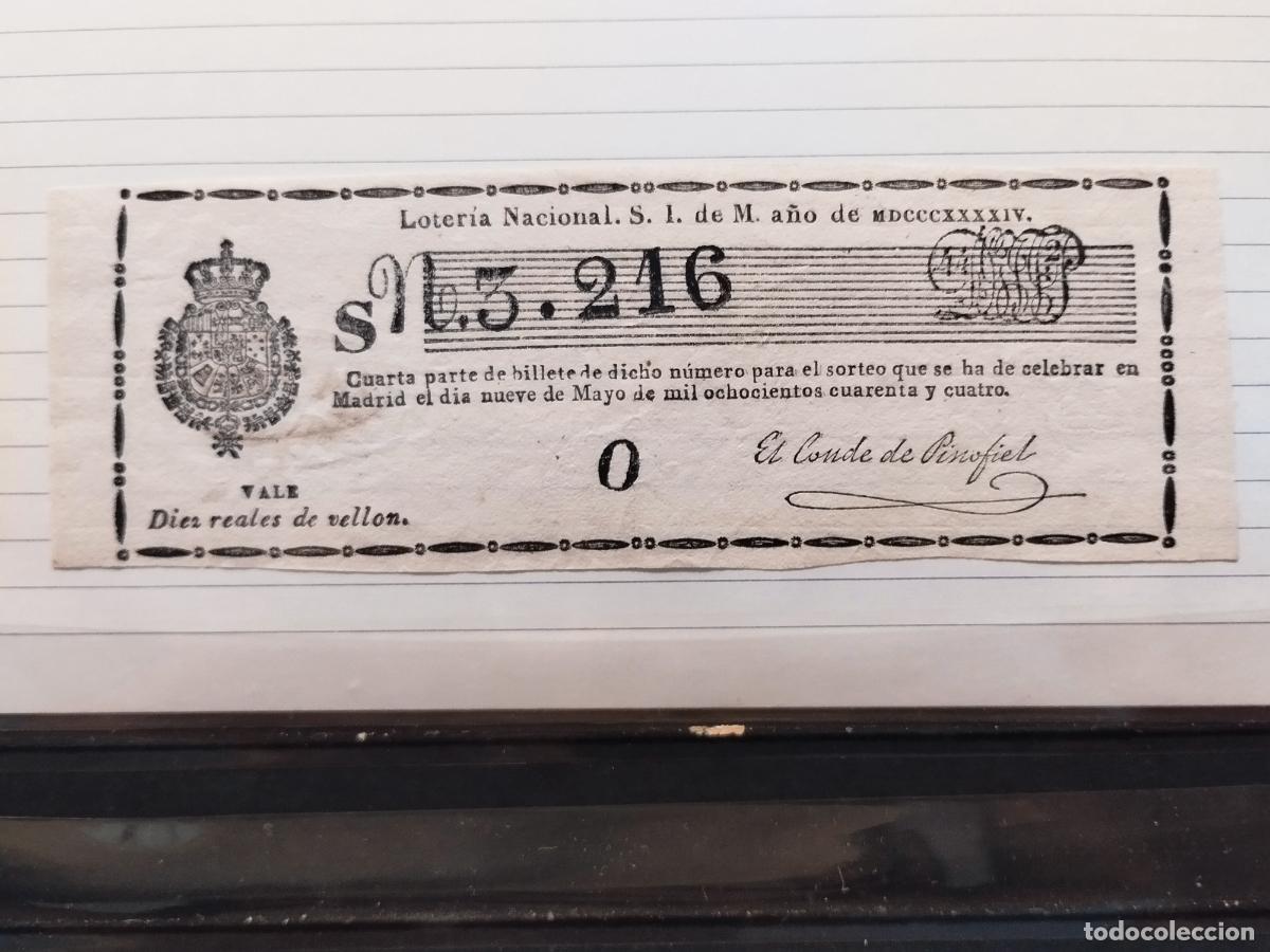 National Spanish Lottery: FAC - DECIMO DE LOTERIA NACIONAL. A&Ntilde;O 1844. VER FOTO ADJUNTA Y LEER DESCRIPCION