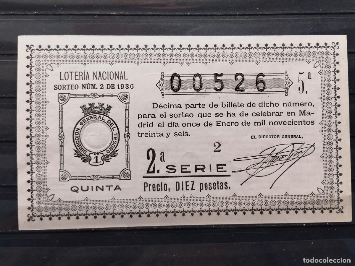 Nationale spanische Lotterie: FAC - DECIMO LOTERIA NACIONAL. A&Ntilde;O 1936 SORTEO 2 MADRID. EXCELENTE CALIDAD. LEER DESCRIPCION