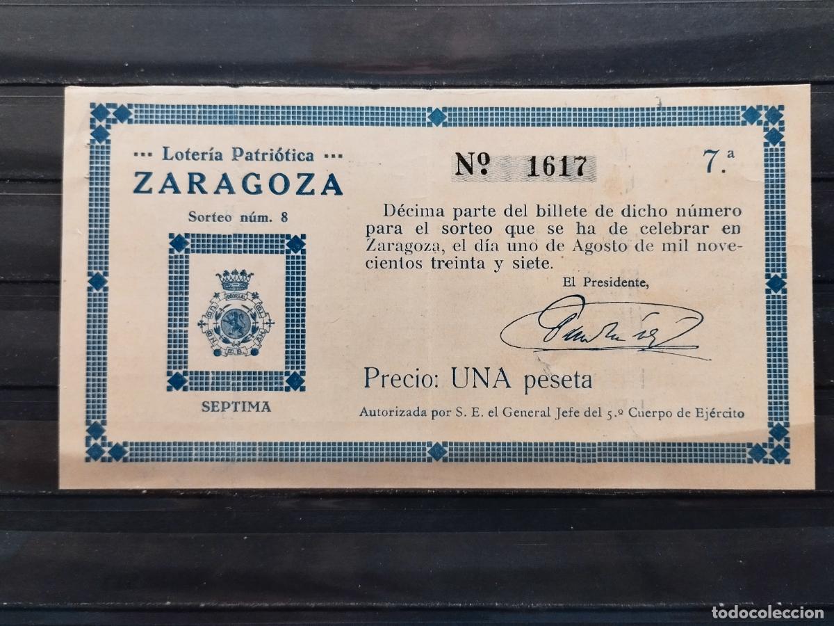 Nationale spanische Lotterie: FAC - DECIMO LOTERIA PATRIOTICA 1937. ZARAGOZA. SORTEO 8. LIGEROS DOBLECES. LEER DESCRIPCION